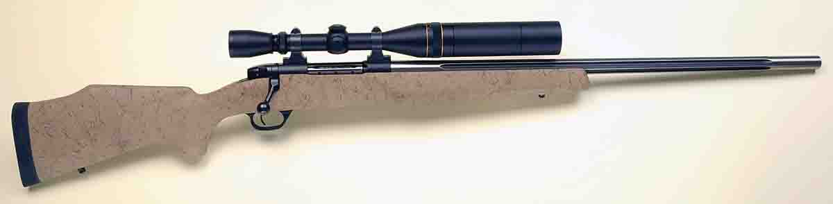 A short time back, Weatherby made a Mark V Varmint rifle with a shorter action and a six (not nine) lug bolt. Stan grabbed one in 22-250 Remington equipping it with a Leupold scope.